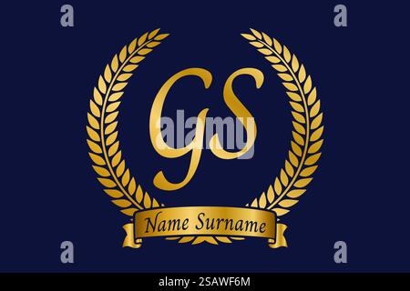 Anfangsbuchstaben G und S, GS-Monogramm-Logo mit Lorbeerkranz. Luxuriöses goldenes Emblem mit Kalligraphie-Schriftart. Stock Vektor