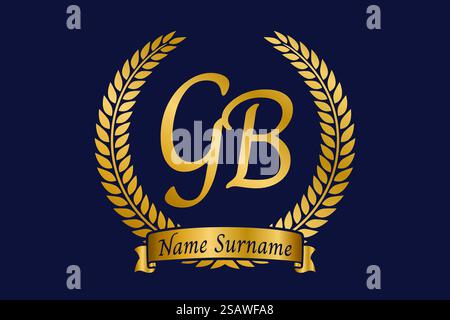 Anfangsbuchstaben G und B, GB-Monogramm-Logo mit Lorbeerkranz. Luxuriöses goldenes Emblem mit Kalligraphie-Schriftart. Stock Vektor