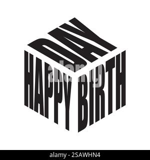 „Happy Birthday“-T-Shirt in Schwarz und weiß mit Simple Text-Schriftzug. Vektor mit grafischen Phrasen für Poster, Aufkleber, Bekleidungsdruck, Grußkarte oder Postkarte. Typographische Designelemente isoliert. Stock Vektor