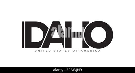 Design mit Typografie-Schriftzug in Idaho, USA. Amerika-Logo mit grafischem Stadtschriftzug für Print- und Webprodukte. Design mit Typografie-Schriftzug in Idaho, USA. Amerika-Logo mit grafischem Stadtschriftzug für Print und Web. Stock Vektor