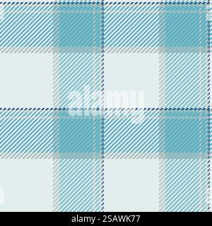Hintergrund-Schottencheck von Vektorkariptextilien mit einem gewebsfugenlosen Texturmuster in weiß- und Cyan-Farben. Hintergrund-Schottencheck von Vektorkarierten Textilien mit einem nahtlosen Texturmuster. Stock Vektor
