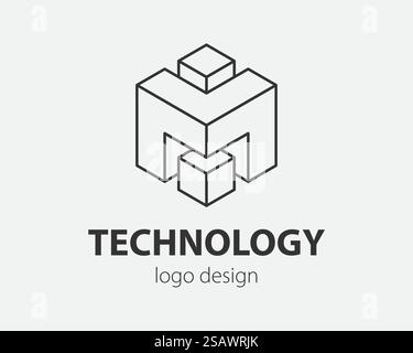 Block Logo abstraktes Design Technologie Kommunikation Vektor Vorlage linearer Stil. Intelligenz Internet Web Logotype Konzept Symbol.. Design mit Technologie-Logo. Logo für digitales Unternehmen. Stock Vektor