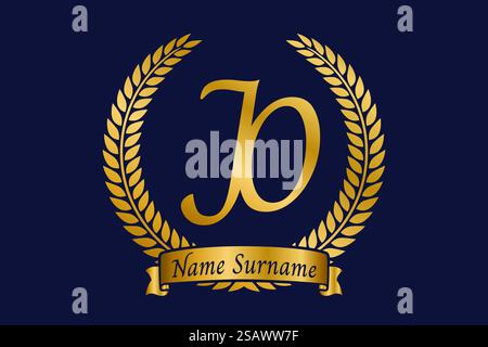 Anfangsbuchstaben J und O, JO-Monogramm-Logo mit Lorbeerkranz. Luxuriöses goldenes Emblem mit Kalligraphie-Schriftart. Stock Vektor