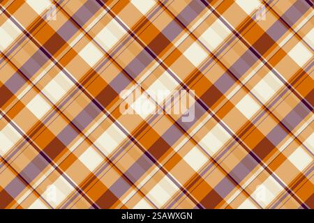 T-Stück-Muster-Plaid-Vektor, neuer textiler Hintergrund-Tartan. Nahtlose Stoffstruktur der Decke in Orange und Pastellfarben. Stock Vektor
