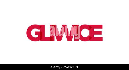 Gliwice im polnischen Emblem für Print und Web. Design mit geometrischem Stil, Vektorillustration mit auffälliger Typografie in moderner Schrift. Schriftzug mit grafischem Schriftzug auf weißem Hintergrund. Stock Vektor