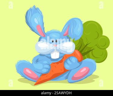Süßer Osterhase mit einem Ei. Festlicher Frühlingsclipart oder Aufkleber. Handgezeichnete Vektorgrafik.. Süßer Osterhase mit Karotten. Festlicher Frühlingsclipart oder Aufkleber. Handgezeichnete Vektorgrafik. Stock Vektor