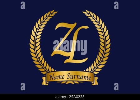 Anfangsbuchstaben Z und L, ZL-Monogramm-Logo mit Lorbeerkranz. Luxuriöses goldenes Emblem mit Kalligraphie-Schriftart. Stock Vektor