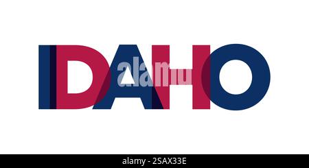 Design mit Typografie-Schriftzug in Idaho, USA. Amerika-Logo mit grafischem Stadtschriftzug für Print- und Webprodukte. Design mit Typografie-Schriftzug in Idaho, USA. Amerika-Logo mit grafischem Stadtschriftzug für Print und Web. Stock Vektor
