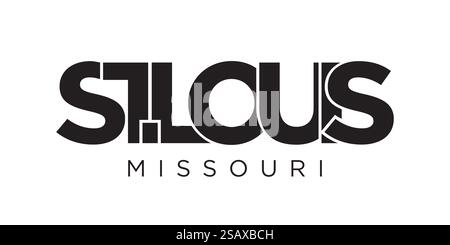 Schriftzug mit St. Louis, Missouri, USA. Amerika-Logo mit grafischem Stadtschriftzug für Print- und Webprodukte. Schriftzug mit St. Louis, Missouri, USA. Amerika-Logo mit grafischem Stadtschriftzug für Print und Web. Stock Vektor