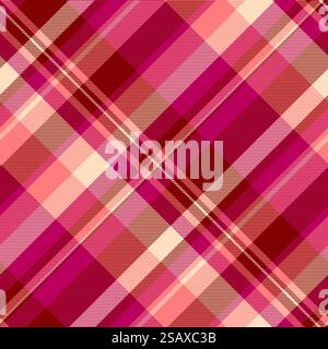 Nahtloser Check-Vektor von Schottenkariertem Textil mit einem Muster Textur Stoff Hintergrund in rosa und kastanienbraunen Farben. Nahtloser Check-Vektor von Schottenkariertem Textil mit einem Muster Textur Stoff Hintergrund. Stock Vektor
