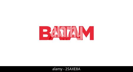 Batam im indonesischen Emblem für Print und Web. Design mit geometrischem Stil, Vektorillustration mit auffälliger Typografie in moderner Schrift. Schriftzug mit grafischem Schriftzug isoliert auf weißem Hintergrund. Batam im indonesischen Emblem. Das Design verfügt über einen geometrischen Stil, Vektorillustration mit auffälliger Typografie in einer modernen Schriftart. Der grafische Schriftzug. Stock Vektor