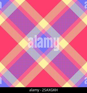 Stolzes Karomuster, Vektorstruktur mit Jugendmuster. Mischen Sie nahtloses Tartan-Hintergrundtextil in roten und gelben Farben. Check-Gewebe-Plaid der Muster-Vektor-Textur mit einem nahtlosen Schottenhintergrund Textil. Stock Vektor