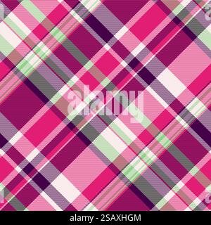Feminine Vektor-Karo-Schotten, Designer-Textil-Gewebe-Textur. Panjabi Check Hintergrundmuster nahtlos in rosa und weißen Farben. Vektorkariertes Schottenmuster aus textilem Gewebe mit einem Karomuster im Hintergrund nahtlos. Stock Vektor