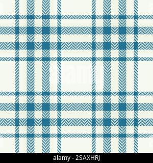 Texturgewebe nahtlos von Schottenkarierung Hintergrund mit einem Vektor Check Textilmuster in weiß und Cyan Farben. Texturgewebe nahtlos aus Schottenkariertem Hintergrund mit einem Vektorcheck-Textilmuster. Stock Vektor