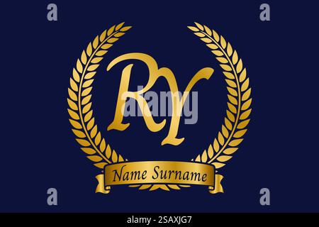 Anfangsbuchstaben R und Y, RY-Monogramm-Logo mit Lorbeerkranz. Luxuriöses goldenes Emblem mit Kalligraphie-Schriftart. Stock Vektor