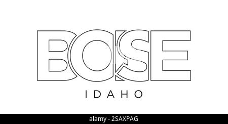 Boise, Idaho, USA Typografie-Schriftzug. Amerika-Logo mit grafischem Stadtschriftzug für Print- und Webprodukte. Boise, Idaho, USA Typografie-Schriftzug. Amerika-Logo mit grafischem Stadtschriftzug für Print und Web. Stock Vektor