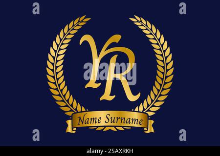 Anfangsbuchstaben Y und R, YR-Monogramm-Logo mit Lorbeerkranz. Luxuriöses goldenes Emblem mit Kalligraphie-Schriftart. Stock Vektor