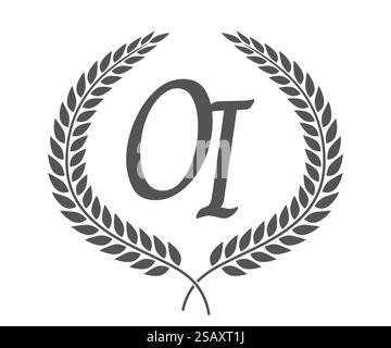 Anfangsbuchstaben O und I, OI-Monogramm-Logo mit Lorbeerkranz. Luxuriöses Emblem mit Kalligraphie-Schriftart. Anfangsbuchstaben O und I, OI-Monogramm-Logo mit Lorbeerkranz. Luxuriöse Kalligraphie-Schriftart. Stock Vektor