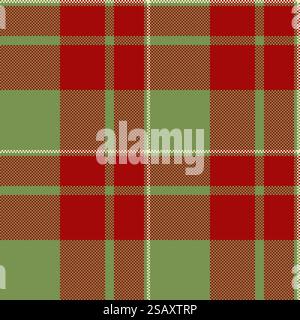 Stoffmuster Check der nahtlosen Textur des Textils mit einem karierten Hintergrund Schottenvektor in grünen und roten Farben. Stock Vektor