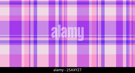 Harmony Textur Textil nahtlos, minimalistischer Stoff Check Vektor. Ruhiges Karomuster im Hintergrund in hellen und violetten Farben. Stock Vektor