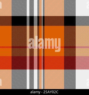Anzug Muster Check Stoff, Modell Vektor Textur nahtlos. Verleihen Sie einem karierten Textil-Tartanhintergrund in Orange und weiß. Stock Vektor