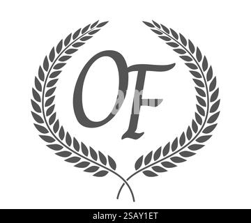 Anfangsbuchstaben O und F, Monogramm-Logo-Design mit Lorbeerkranz. Luxuriöses Emblem mit Kalligraphie-Schriftart. Anfangsbuchstaben O und F, Monogramm-Logo-Design mit Lorbeerkranz. Luxuriöse Kalligraphie-Schriftart. Stock Vektor
