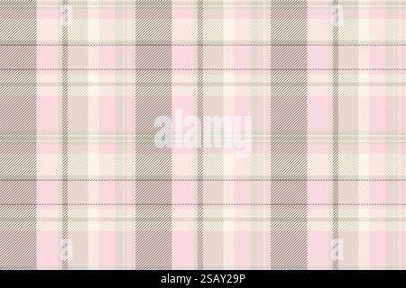 Kleid Check Vektor Plaid, italienische nahtlose Textil Textur. Ornament Tartan Stoff Hintergrund Muster in Licht und Meeresschalen Farbe.. Kleid Check Vektor Plaid, italienische nahtlose Textil Textur. Hintergrundmuster aus Schottenstoff mit Ornament in hellen und Meeresschalen. Stock Vektor