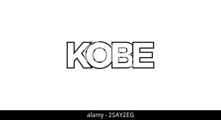 Kobe im japanischen Emblem für Print und Web. Design mit geometrischem Stil, Vektorillustration mit auffälliger Typografie in moderner Schrift. Schriftzug mit grafischem Schriftzug auf weißem Hintergrund. Stock Vektor