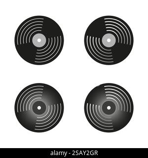 Symbole für Schallplatten. Retro-Musiksymbole. Schwarze Rundscheiben. Vintage-Vektor-Design. Stock Vektor