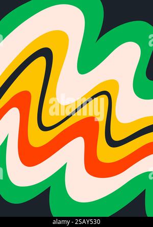 Retro-Hintergrund mit abstraktem psychedelischen Wellenmuster. Groovige Wellen in warmen Retro-Farben. Trendige, verdrehte Flüssigtextur im abstrakten y2k-Stil Stock Vektor