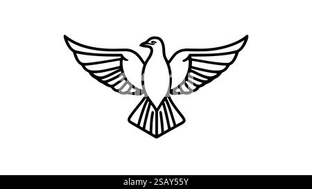 Taubenvogelflügel breiten sich aus. Einfaches Line Art Design. Logo-Branding, Tattoo, spirituelle Ikone. Minimalistischer schwarzer Tintenstil Stock Vektor