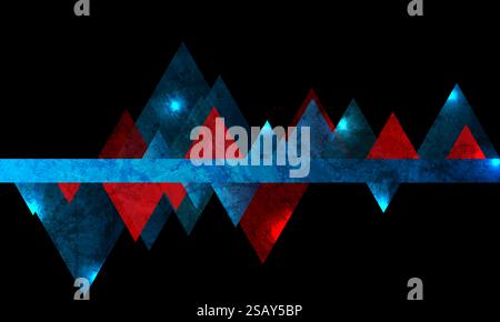 Grunge Retro-Tech-Hintergrund mit geometrischen Dreiecken. Abstraktes Vektorgrafik-Design Stock Vektor