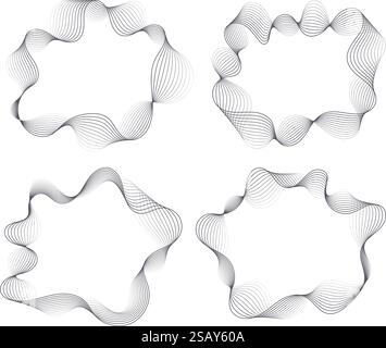 Abstrakte, wellige Rahmen, schwarze, fließende Ränder isoliert auf weiß. Stock Vektor