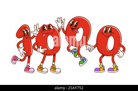 Groovige tausend mathematische Zahlenzeichen. Schule Mathematik Ziffer Cartoon lustiges Maskottchen, Mathematik numerische Symbol Retro groovy Vektor Persönlichkeit. Kinder edu Stock Vektor