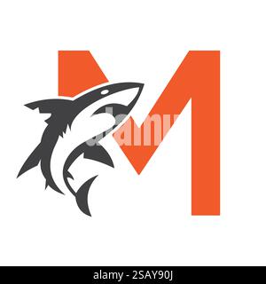 Initial Monogramm M Dolphin Logo Design Konzept mit Whale Symbol Stock Vektor