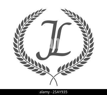 Anfangsbuchstaben J und L, JL-Monogramm-Logo mit Lorbeerkranz. Luxuriöses Emblem mit Kalligraphie-Schriftart. Anfangsbuchstaben J und L, JL-Monogramm-Logo mit Lorbeerkranz. Luxuriöse Kalligraphie-Schriftart. Stock Vektor