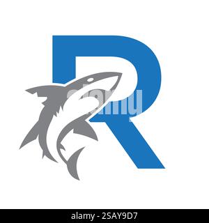 Ursprüngliches Design-Konzept mit dem Monogramm-Buchstaben R und dem Dolphin-Logo mit Whale-Symbol Stock Vektor