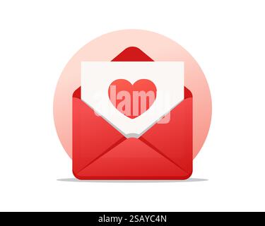Liebesbrief. Romantischer Brief. Umschlag mit Liebesbotschaft. Umschlag mit Herz. Valentinstag-Konzept. Eps 10 Vektor. Isoliert auf einem weiß Stock Vektor
