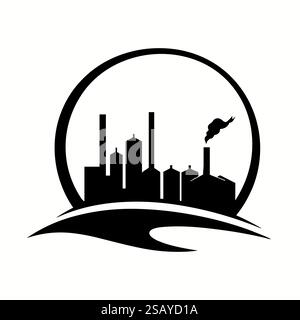 Schwarzes Fabriksymbol auf weißem Hintergrund. Abstraktes Design mit Stadtlogo. Vektorabbildung Stock Vektor