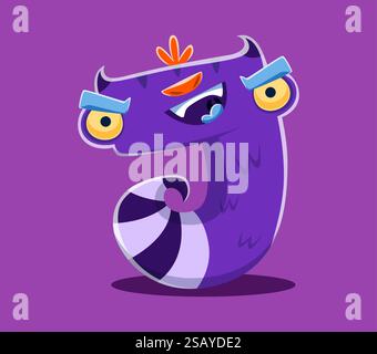 Halloween Schriftart Buchstabe J gruseliger Monster Charakter. Bizarrer Halloween-Kreatur ABC-Schriftsatz Letter, dumme Alien Katze Monster Personage Vektor Englisch alph Stock Vektor