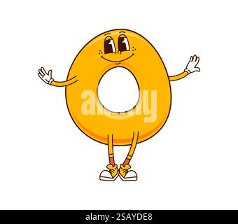 Groovige Mathe Nummer 0 Zeichentrickfigur mit lustigem Gesicht und glücklichem Lächeln, Vektorzahl. Groovige Zahl 0 oder Null Zahl für Mathematik Emoji, Kids Co Stock Vektor