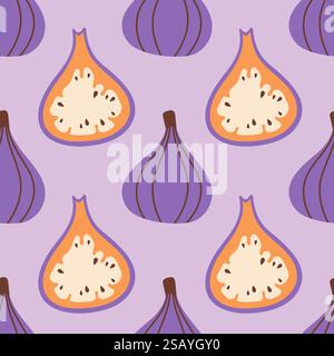 Abb. nahtloses Muster. Feigen Obst. Organische Vitamine und gesunde Ernährung. Flaches Design. Vektor Stock Vektor