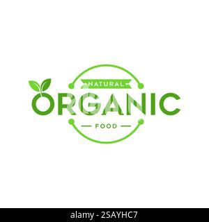 Vektor Für Organische Produktmarkierungen Etikettendesign für Bio-Lebensmittel, 100 % biologisch natürlich Stock Vektor