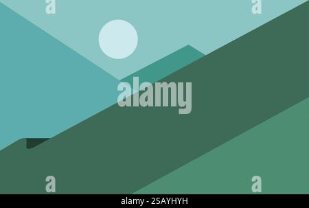 Moderne Berg-Kunst-Vektor-Illustration. Berg- und Mondhintergrund Stock Vektor