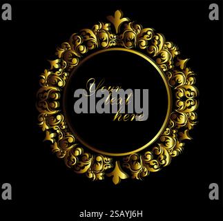 Dekorativer Rahmen. Goldener eleganter runder Rahmen. Handgezeichnet. Nicht AI, Vektorillustration Stock Vektor