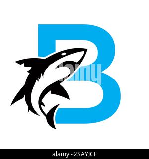 Ursprüngliches Design-Konzept mit dem Monogramm B-Dolphin-Logo und Whale-Symbol Stock Vektor