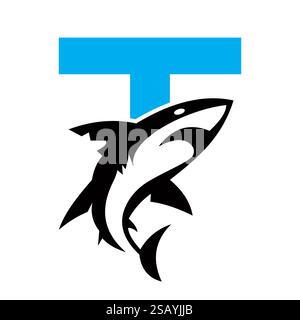 Ursprüngliches Design-Konzept mit T-Dolphin-Logo mit Monogramm und Whale-Symbol Stock Vektor