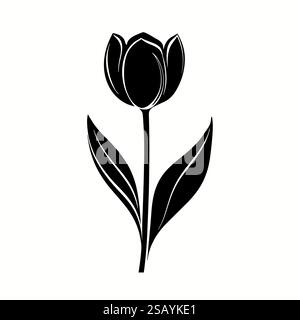 Tulpensymbol in schwarzer Silhouette auf weißem Hintergrund. Abstraktes Blumendesign für Logo und Druck Stock Vektor