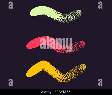 Pinselstriche mit trockener, strukturierter Oberfläche. Unregelmäßige, von Hand gezeichnete Linien, abgerundete Kanten und streifenartige Maleffekte. Lockere, verspielte Formen mit sichtbarem Br Stock Vektor