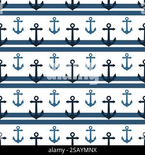 Nahtloses nautisches Ankermuster mit Streifen Stock Vektor